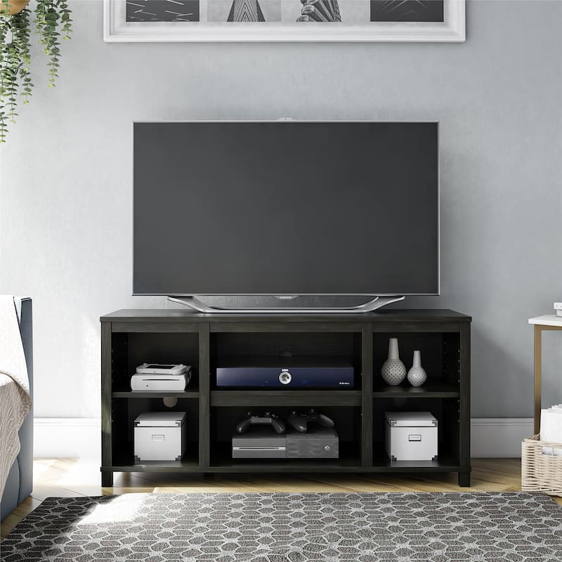 Anmytek Black Media Console TV Stand for up to 50 Inch TV, Open Shelf Entertainment Center