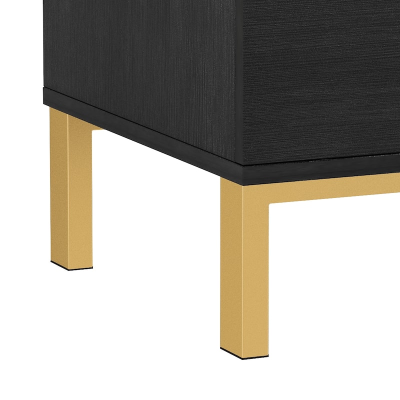 Timechee Nightstand Bedside Table 2-Drawer with Metal Legs, Black