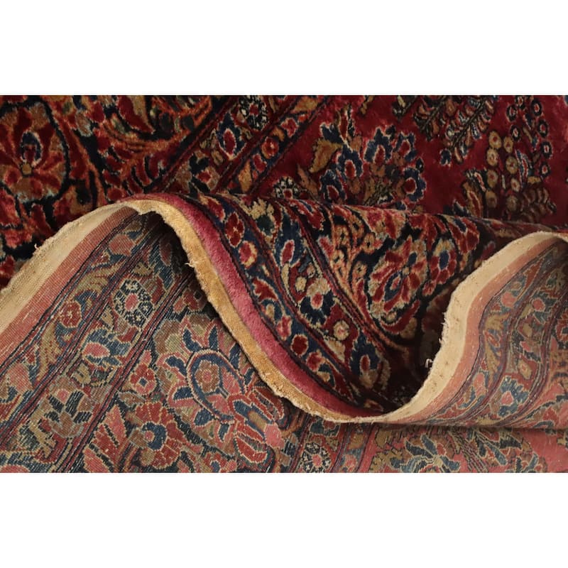 Hand Knotted Oriental 100% Wool Carpet Traditional Floral Red Sarouk Area Rug - 11' 9'' X 9' 1''