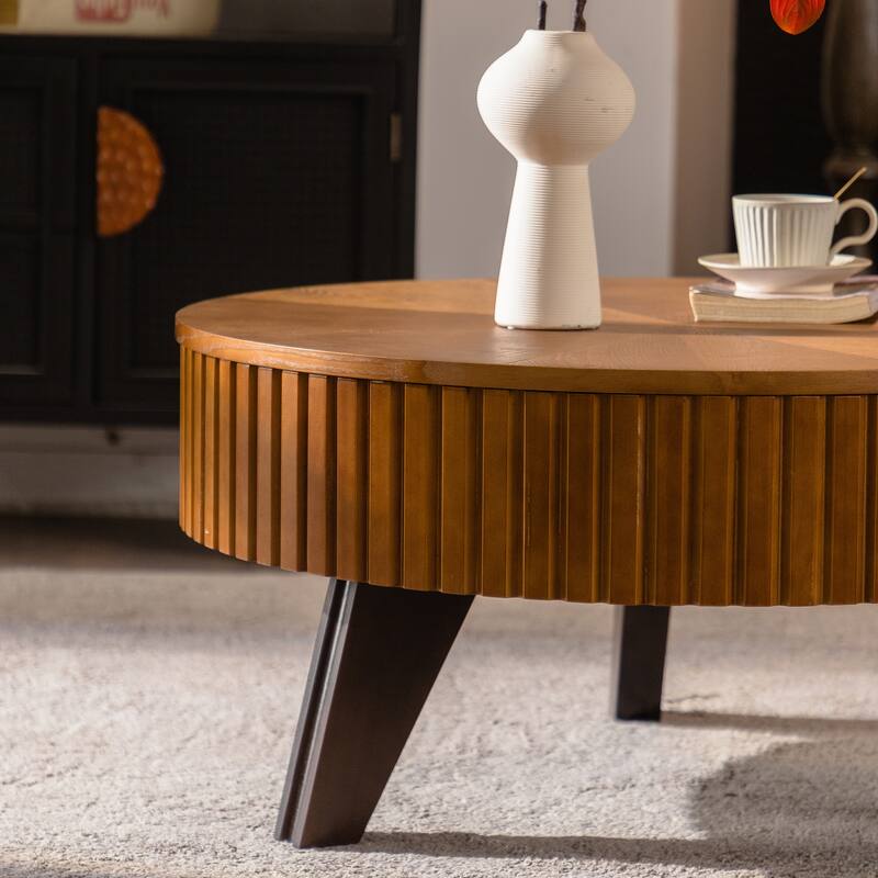 31.5" Retro Round Coffee Table with Storage Space, Suitable for Living Room and Office