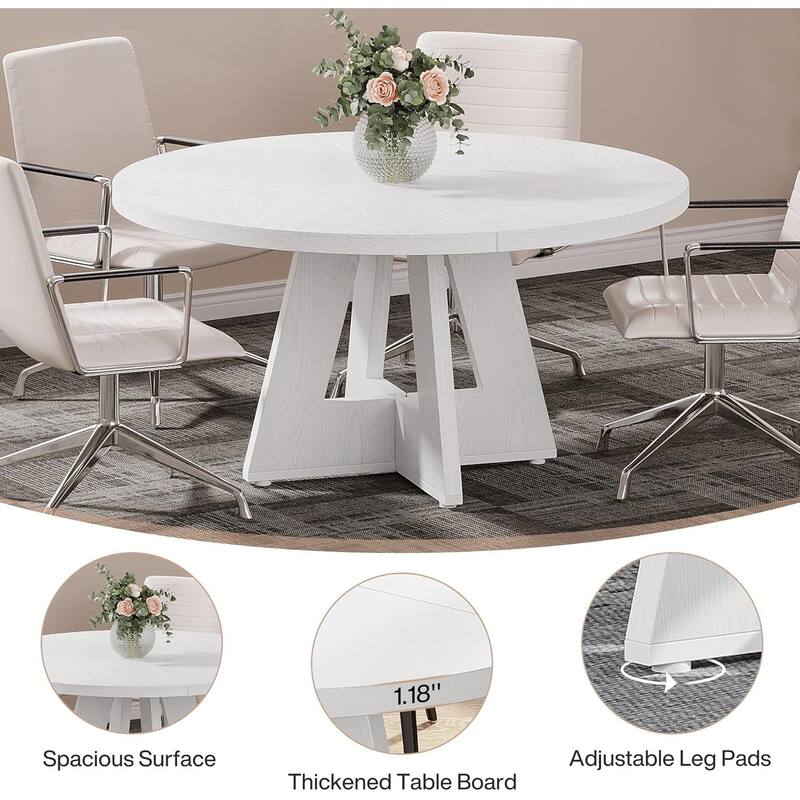 47" Round Conference Table Meeting Room Table with Thickened Top Wood Base Modern Training Desk for Conference/Seminar Room