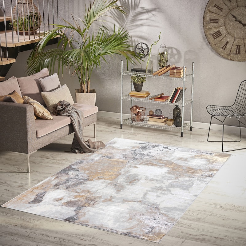 Camryn Collection Abstract Gray/Gold Transitional Area Rug
