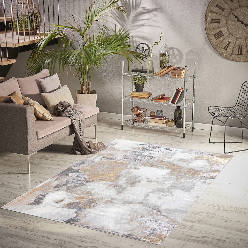 Camryn Collection Abstract Gray/Gold Transitional Area Rug