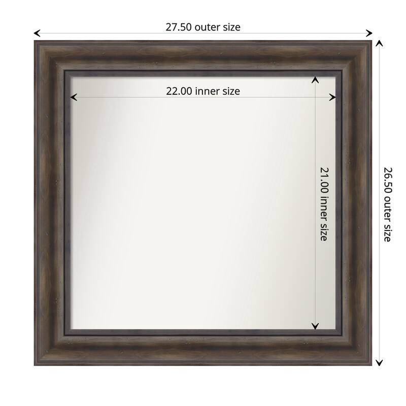 Rustic Pine Brown Framed Non-Beveled Custom Wall Mirror, Bathroom Vanity Mirror - Outer Size: 27.5 x 26.5
