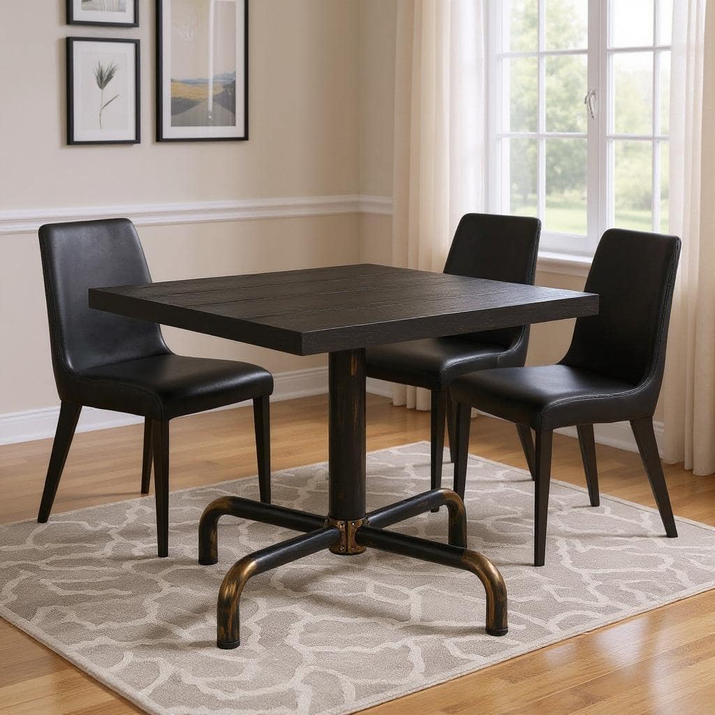 HomeRoots 36" Black and Gold Wood and Steel Pedestal Base Square Dining Table - 36.00 in. x 29.50 in. x 36.00 in.