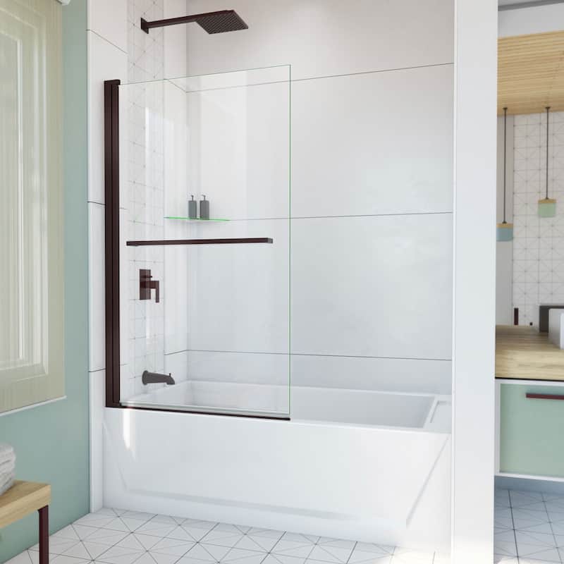 DreamLine Aqua-Q Swing 34 in. W x 58 in. H Frameless Tub Door - Oil Rubbed Bronze