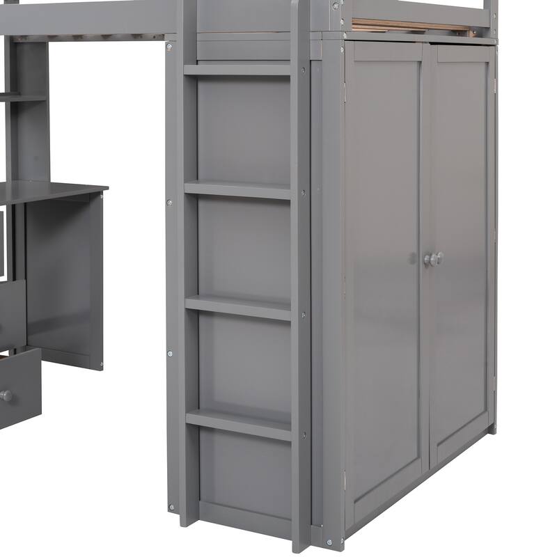 Loft Bed with Drawers,Desk and Wardrobe