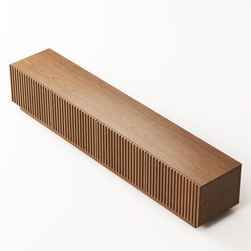 86.6" Modern Walnut TV Stand with Grille Doors & Storage for 90" TVs - 86.6"Wx15.9"Dx17.5"H