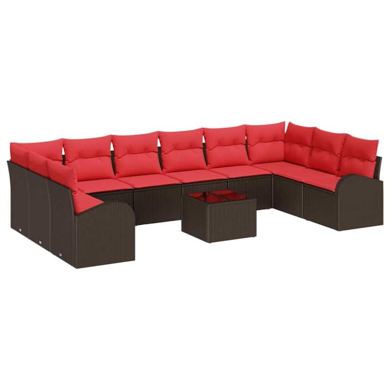 vidaXL 10/11 Garden Sofa Set with Cushions Black/Brown/Grey Poly Rattan - 135.4 x 70.5 x 27.2