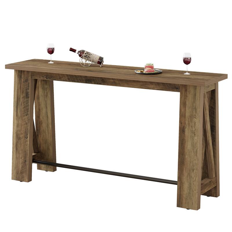 Console Table with Metal Footrest, 63" Counter Height Entryway Table, Narrow Kitchen Dining Table