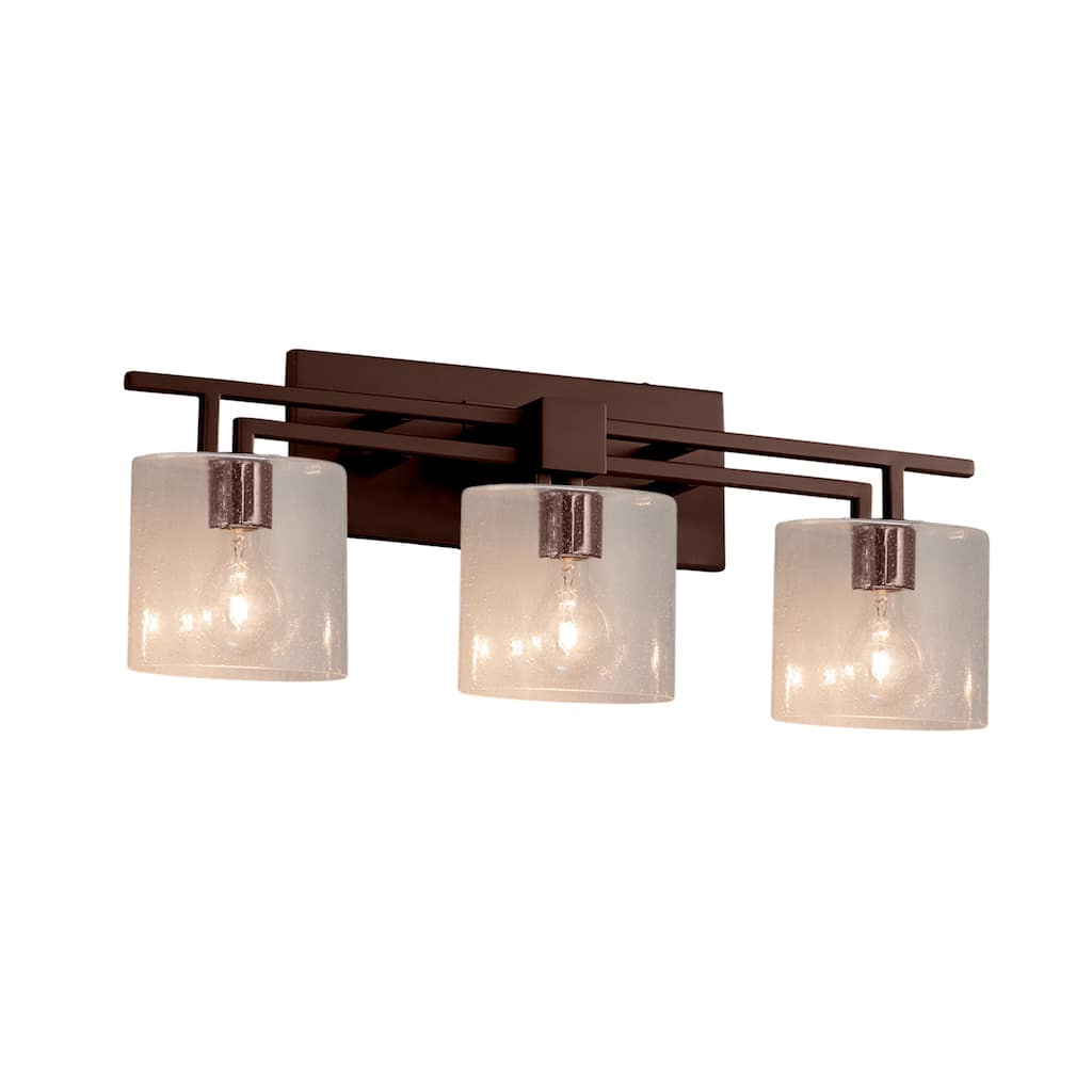 Justice Design Fusion Aero 3-light Dark Bronze Bath Bar, Seeded Oval Shade