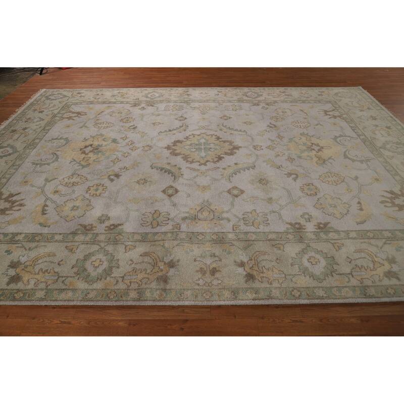 All-Over Floral Oushak Oriental Area Rug Hand-Knotted Wool Carpet - 9'1"x 12'1"