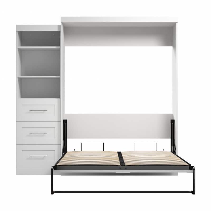 Bestar Pur Queen Murphy Bed with Shelving Unit and Drawers (90W)