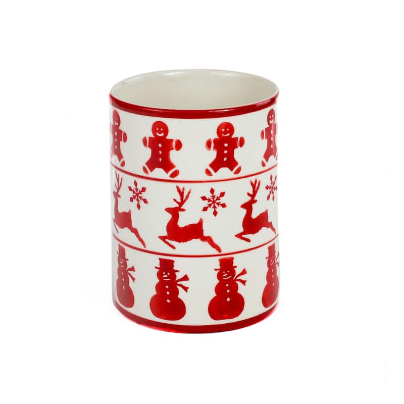 Euro Ceramica Winterfest Utensil Holder - 4.72 in. x 4.72 in. x 6.22 in.