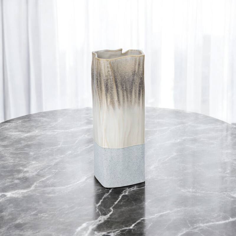 12" Brown Light Blue And Off White Color Block Square Ceramic Table Vase - 5 - Light Blue/Brown/Off White - 5