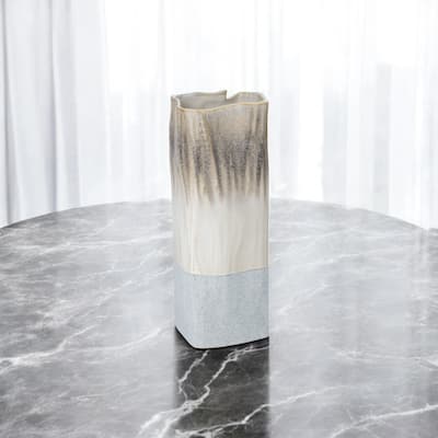 12" Brown Light Blue And Off White Color Block Square Ceramic Table Vase - 5
