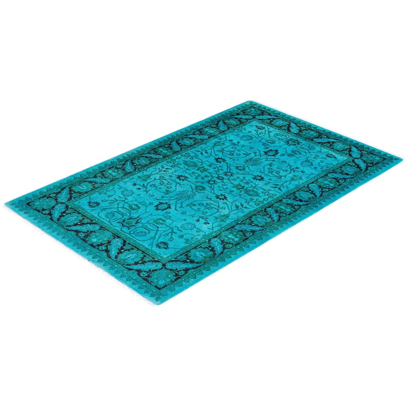 Overton Hand Knotted Wool Vintage Inspired Modern Contemporary Overdyed Blue Area Rug - 2' 9" x 4' 4"