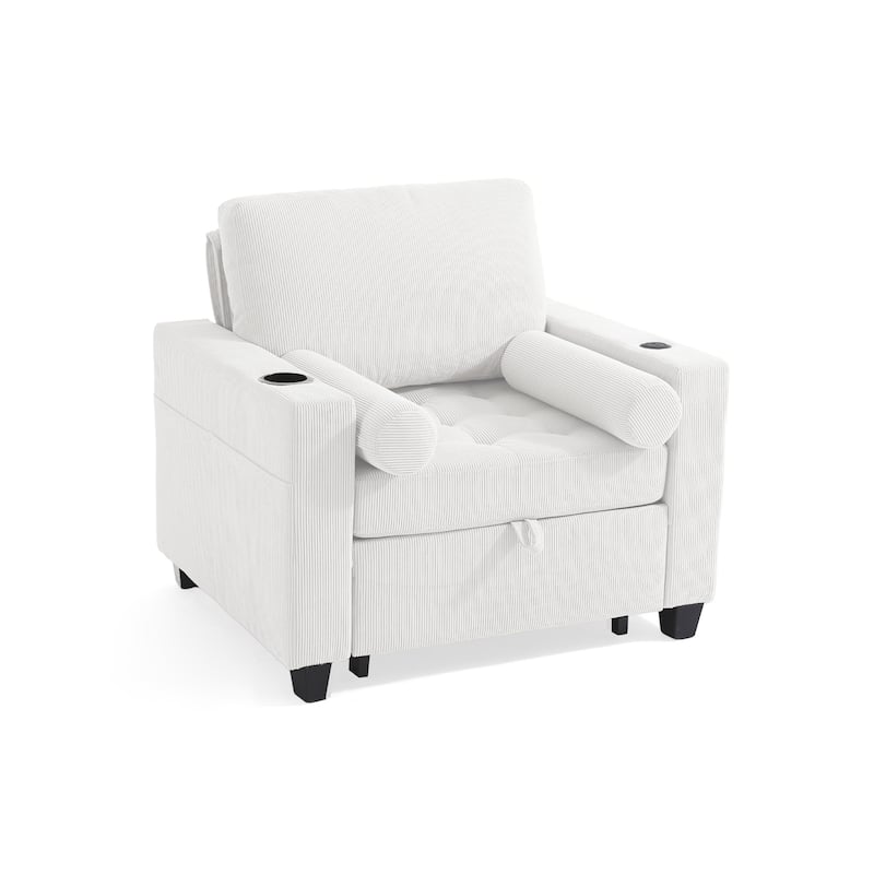 2 Set 3-in-1 Adjustable Recline Convertible Chair Bed Sleeper with USB Port