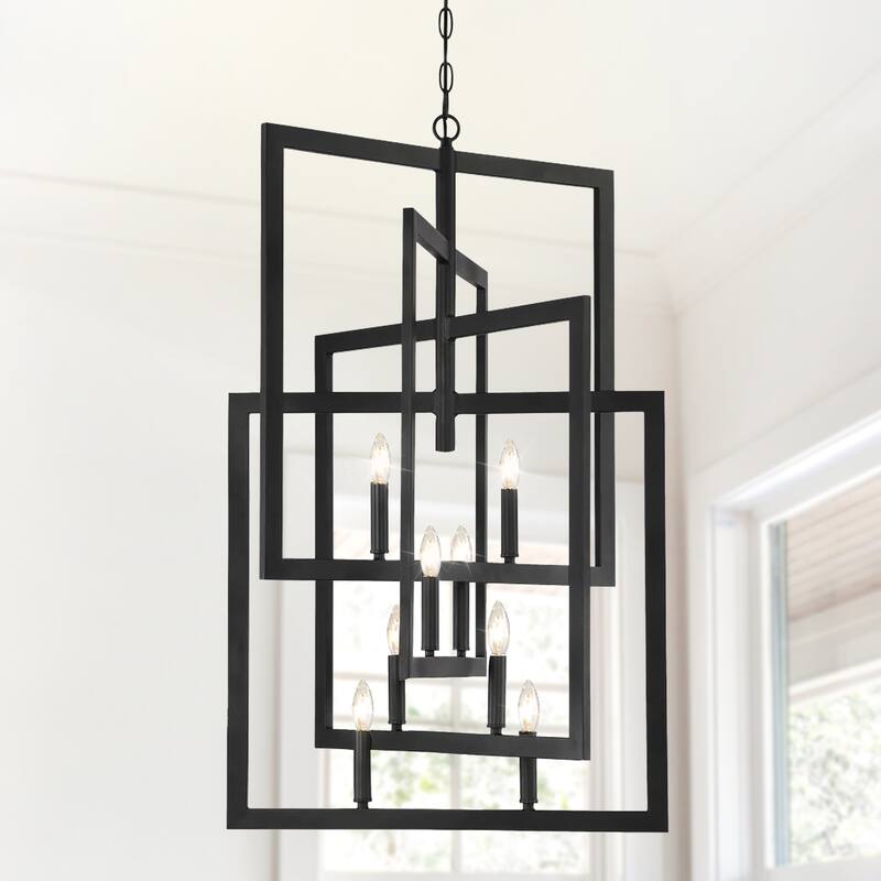 8-Light Modern Four Layers Rectangular Rotating Chandelier