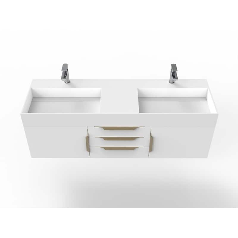 Amazon 60" Wall Mounted Bathroom Vanity Set w/ White Top