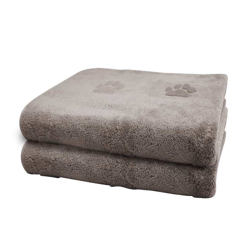2 Pack X-Large Dog Paw Bath Towels 27.5"x40", Super Absorbent and Soft Pet Grooming Towel - Grey