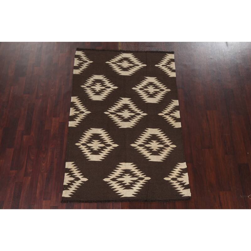 Natural Dye Kilim Tribal Geometric Oriental Wool Area Rug Hand-woven - 4'6" x 6'8"
