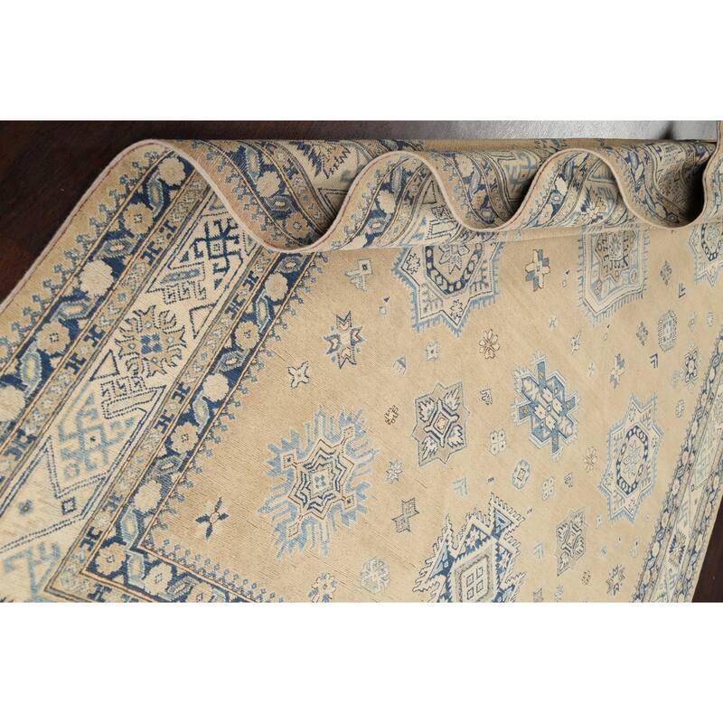 Vegetable Dye Geometric Oriental Super Kazak Wool Area Rug Handmade - 8'5" x 11'6"