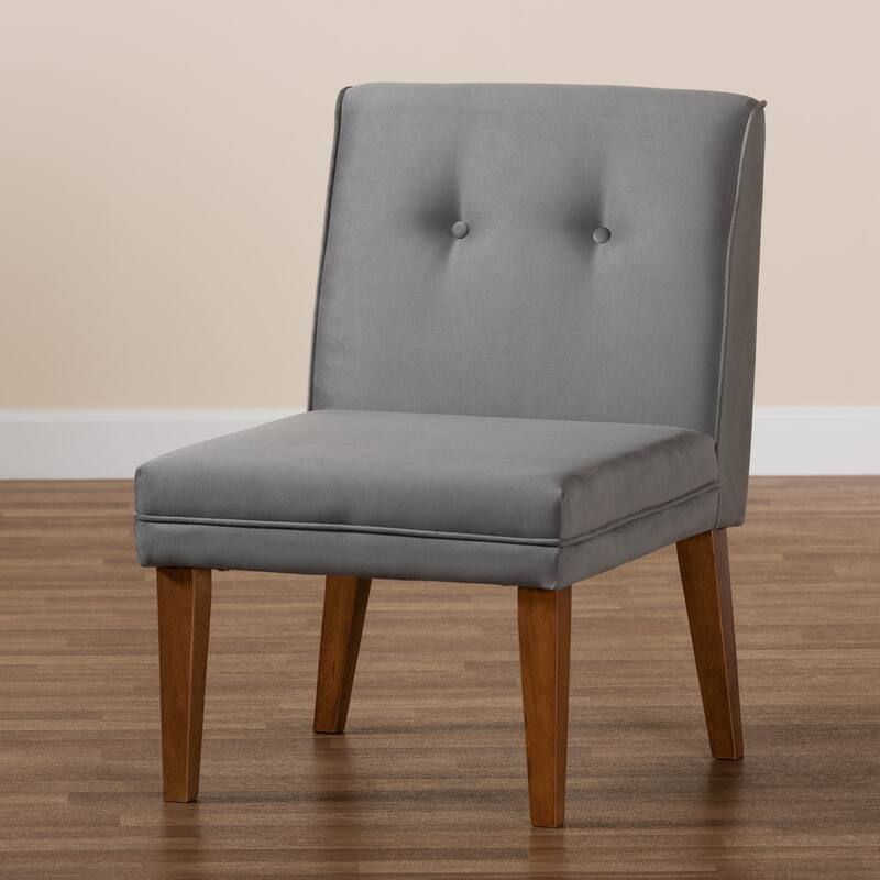 Stewart Mid-Century Velvet Upholstered Wood Dining Chair-Grey