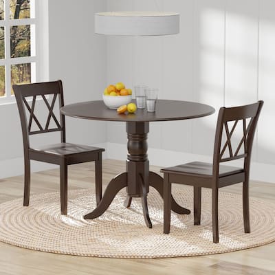 3-Piece Dining Set, 42" Round Drop-Leaf Table and Double X-Back Chairs