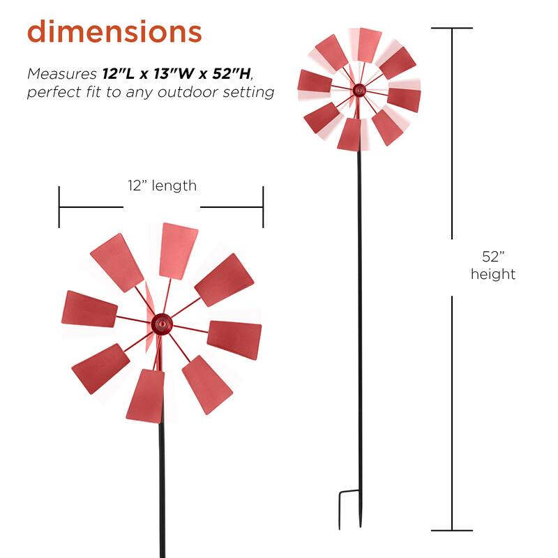 Alpine Corporation 52" Tall Outdoor Metal Windmill Spinner Stake Yard Decoration, Red