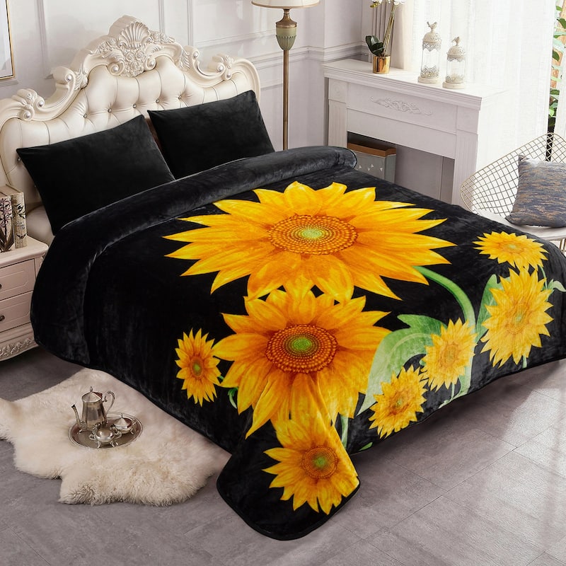 Printed Rachel Plush Blanket 75"x91" - 23 Sunflower