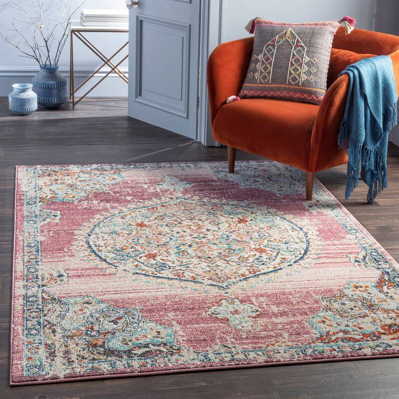 Gabbie Distressed Medallion Area Rug - 7'10" x 10'6" - Rose