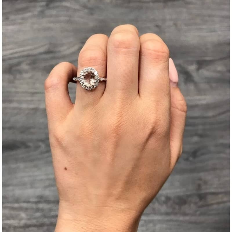 Miadora 14k Rose Gold Morganite and White Topaz and Diamond Halo Ring