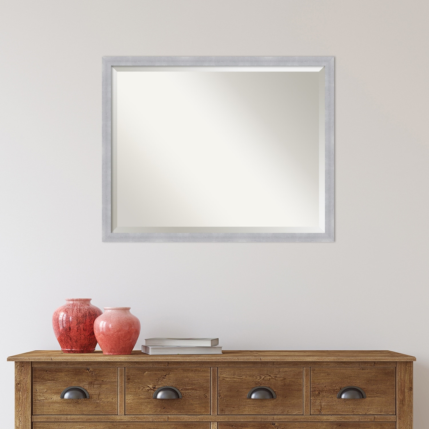 Beveled Bathroom Wall Mirror - Grace Brushed Narrow Frame - Picture 20 of 24