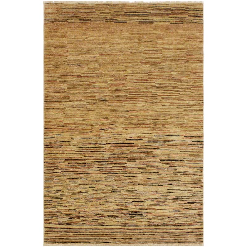 Boho Earthline Gabbeh Hand Knotted Wool Area Rug - 3'10'' x 5'9'' - Beige/Rust/Black/Brown