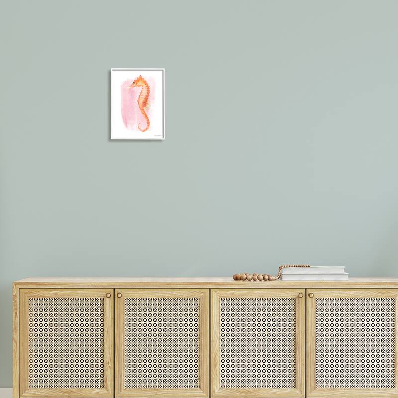 Stupell Gentle Orange Seahorse Speckled Pink Watercolor Detail Framed Wall Art, Design by Diane Neukirch