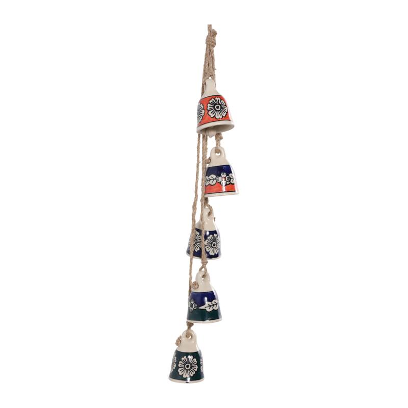 Ceramic Jute Bells and Windchimes Hanging - 37" Blue/Green - 3" x 3" x 37"