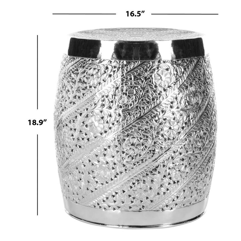 SAFAVIEH Ottaviana Etched Silver Nickel Decorative Accent Stool - 16.5" x 16.5" x 18.9" - 17Wx17Dx19H