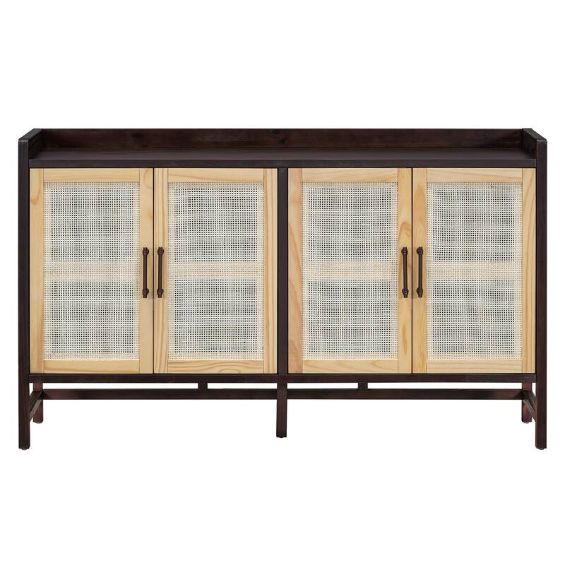 Natural Walnut Buffet Sideboard Storage Cabinet, Rattan Doors Accent Cabinet Console Table for Dining Room Living Room
