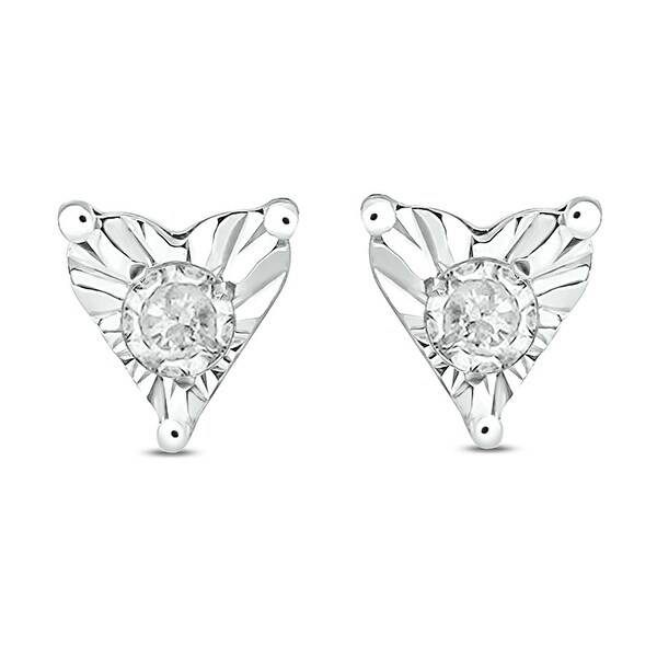 Diamond Heart Stud Earrings 1/20ct 925 Sterling Silver Earrings 