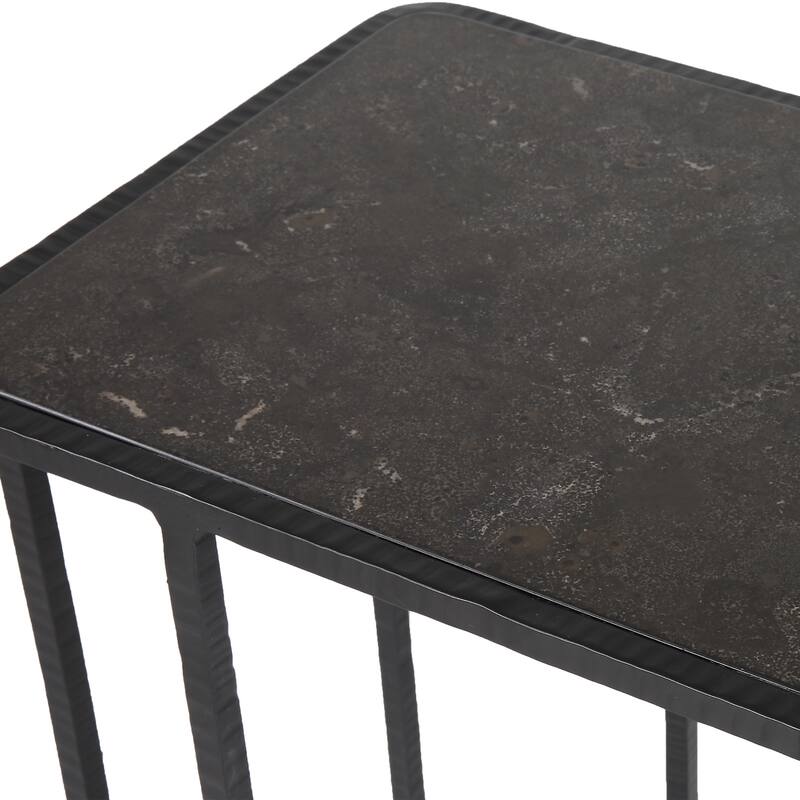 Pull Up Side Accent End Table with Bluestone Top - 24" - Black