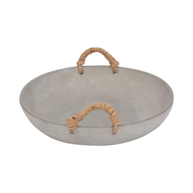 Sagebrook Home 12" Round Solid Color Cement Bowl With Woven Handles