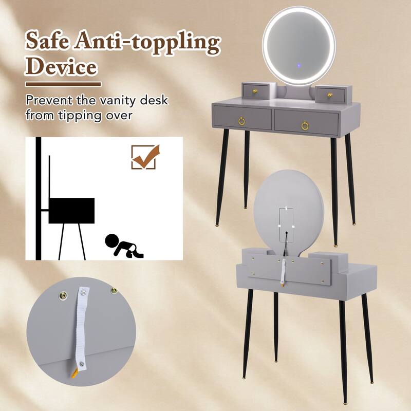 Costway Vanity Makeup Dressing Table Stool Set 3-Color Lighted Mirror - See Details
