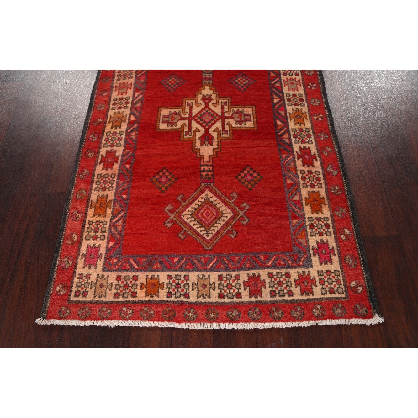 Vintage Red Runner Rug Handmade Oriental Tribal Wool Area Rug CARPET 110x385cm 