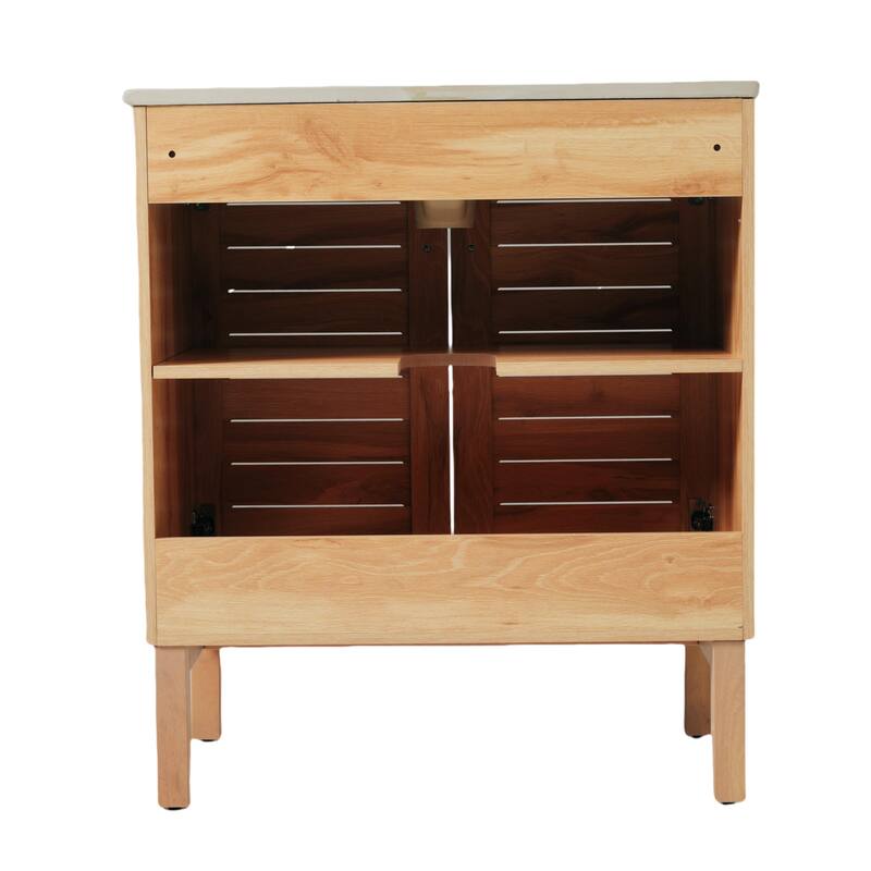 Freestanding Bathroom Vanity with 2 Soft-Close Doors and Silver Handles, Horizontal Fence Design Cabinet Doors with 3mm Gaps