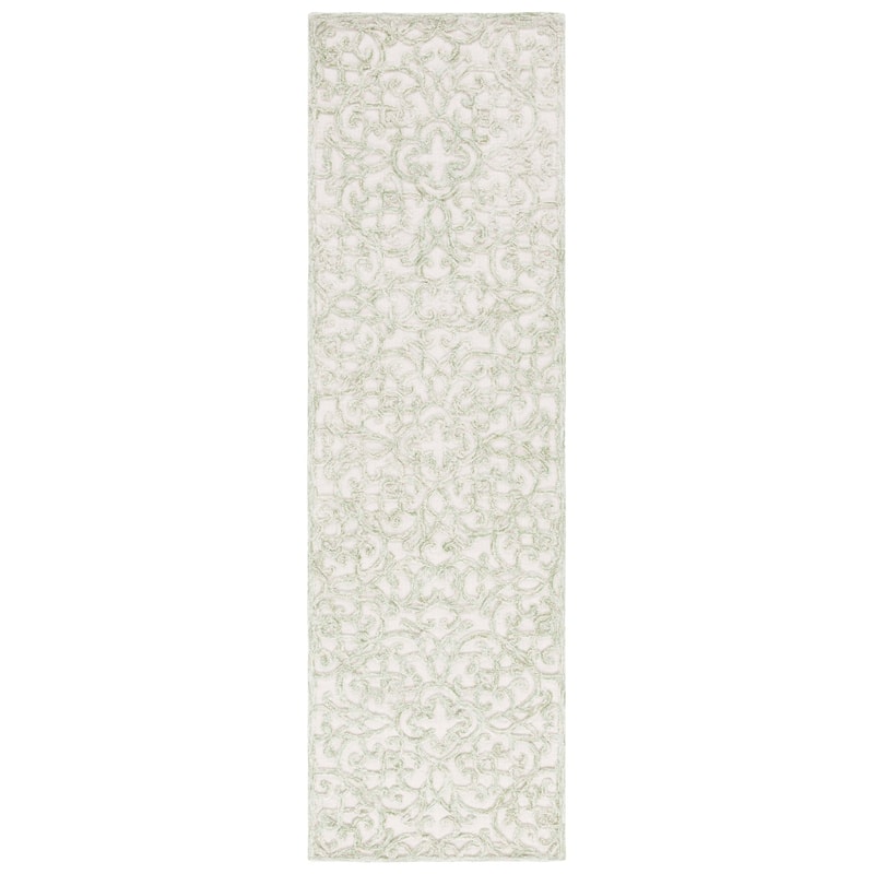 SAFAVIEH Handmade Trace Racheal Modern Wool Rug - 2'3" x 8' Runner - Ivory/Green