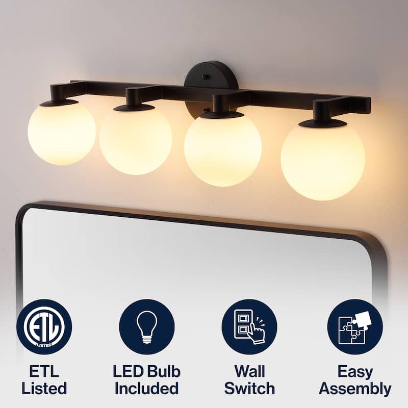 Cecil Globe Metal/Frosted Glass LED Vanity, by JONATHAN Y