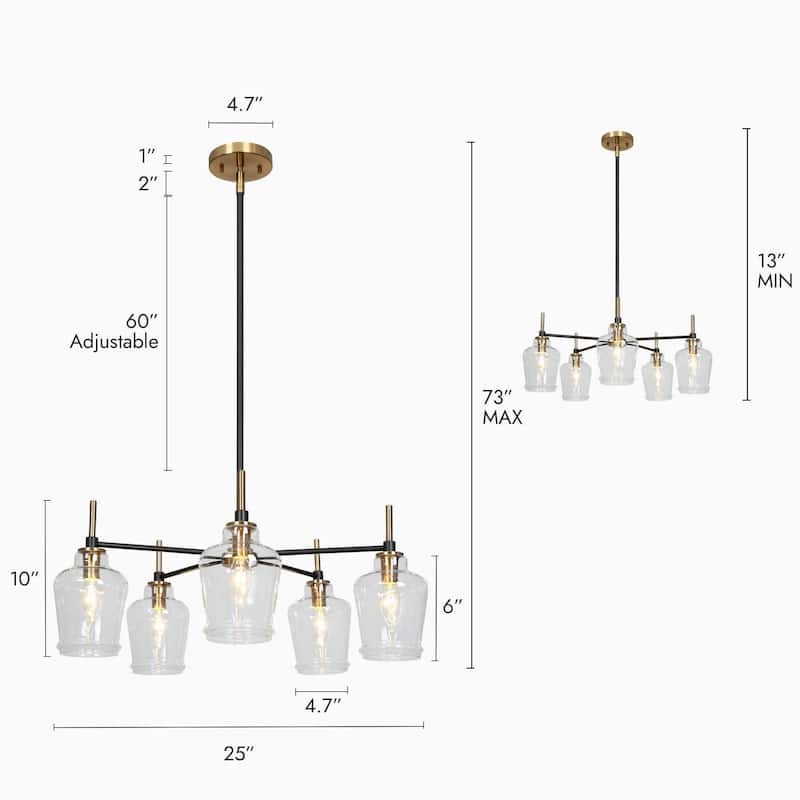 Modern Farmhouse 3/5-Light Black Gold Chandelier Clear Glass Kitchen Island Pendant Lighting for Dinning Room