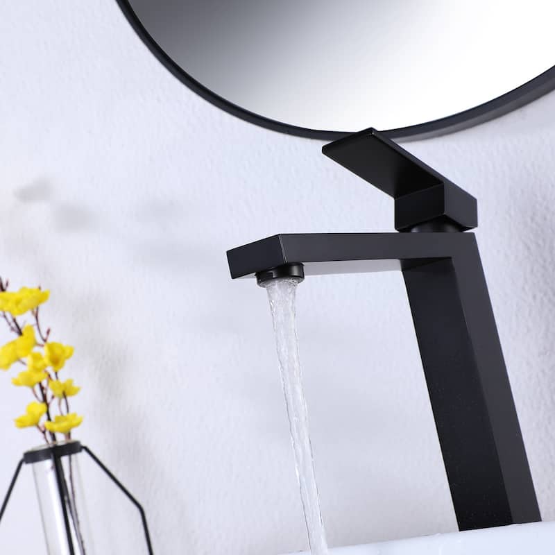 Modland 1-Hole Vessel Bathroom Sink Faucet With Deck Plate in Black/Gold