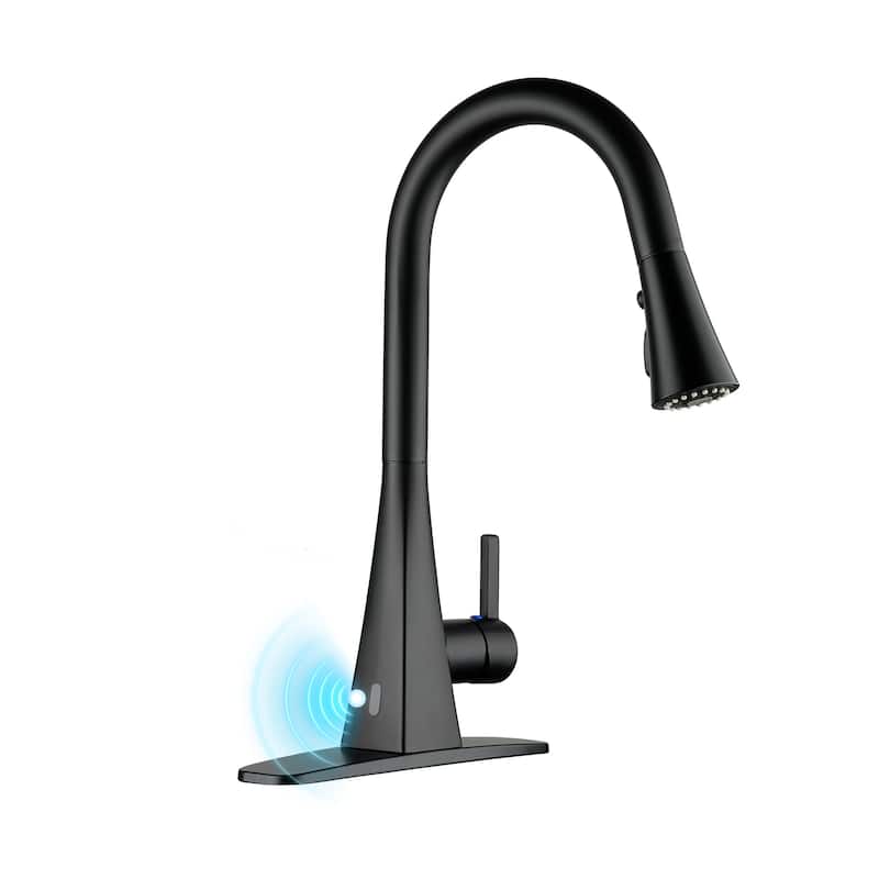 Smart Touchless Dual Sensor Pull Down Kitchen Faucet with Spout Swivel and 3 Function Sprayer - Matte Black